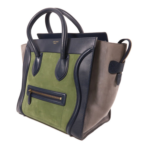 CELINE GHW Micro Luggage Hand Bag Calfskin Leather Blue/Grey/Green