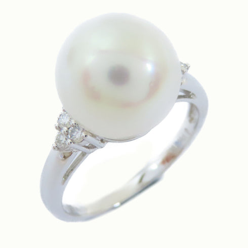 FINE JEWELRY 0.134ct Diamond 4.5g Pearl Ring 18K White Gold US#6.75