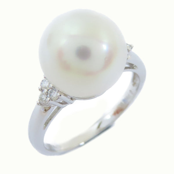 FINE JEWELRY 0.134ct Diamond 4.5g Pearl Ring 18K White Gold US#6.75