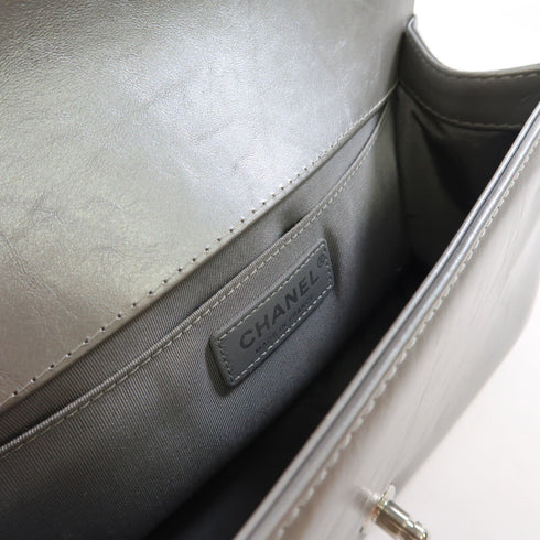 CHANEL CC SHW Boy 25 Chain Shoulder Bag Calfskin Leather Silver