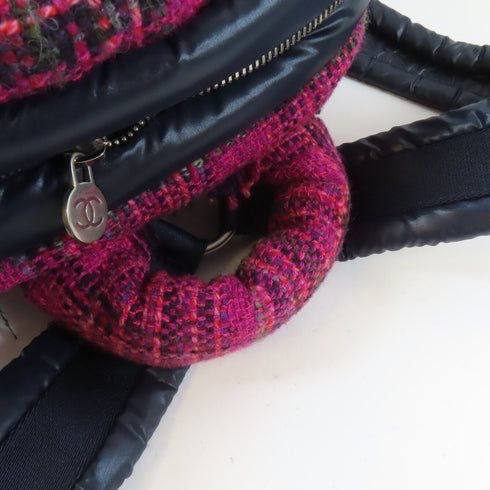 CHANEL CC SHW Backpack Rucksack Nylon Tweed Navy Blue Pink
