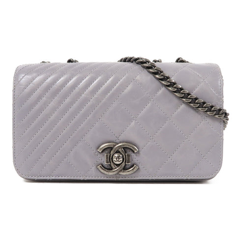 CHANEL CC SHW Chain Shoulder Bag Calfskin Leather Grey v1