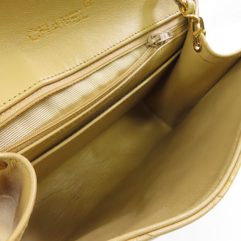 CHANEL Quilted CC GHW Vintage Chain Shoulder Bag Calfskin Leather Beige