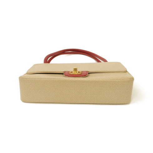 CHANEL CC GHW Shoulder Bag Calfskin Leather Beige Red