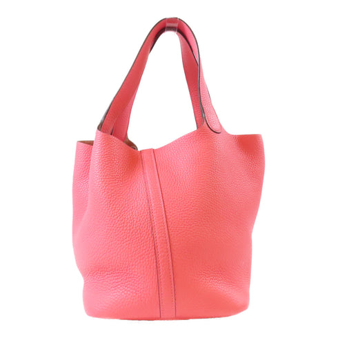 HERMES PHW Picotin MM Tote Bag Handbag Clemence Leather Rose Lipstick Pink