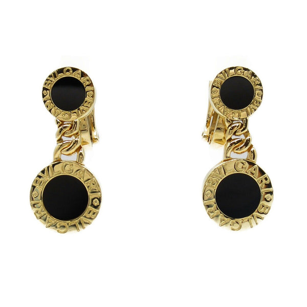 BVLGARI Onyx Earrings 18K Yellow Gold Black