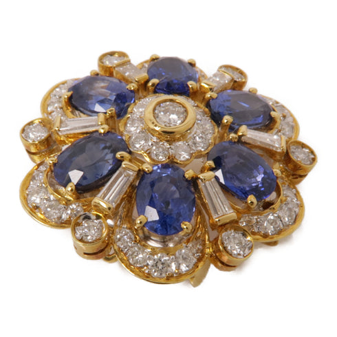 JEWELRY Sapphire Diamond Brooch 18K Yellow Gold