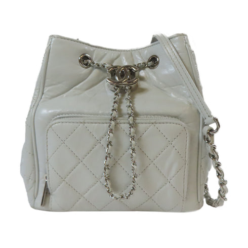 CHANEL Quilted CC SHW Chain Shoulder Bag A57818 Calfskin Leather Gray