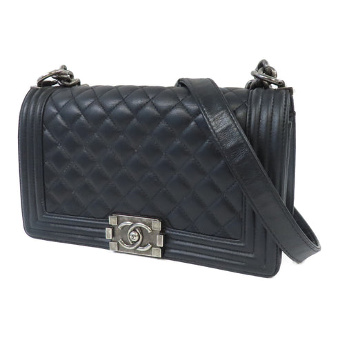 CHANEL Quilted CC SHW Chanel Boy 25CM Shoulder Handbag Calfskin Leather Black
