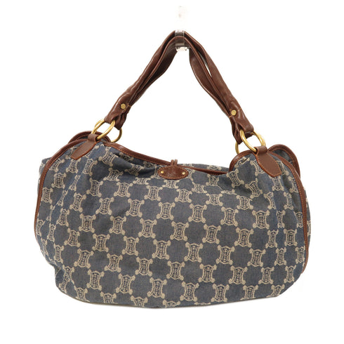 CELINE GHW Shoulder Bag Denim Brown/Blue