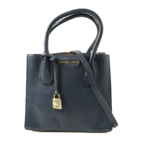 Michael Kors GHW 2 Way Shoulder Handbag Calfskin Leather Navy