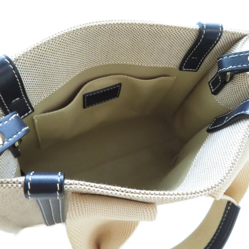 Chloe GHW Mini Woody Tote 2 Way Shoulder Bag Canvas Beige Black