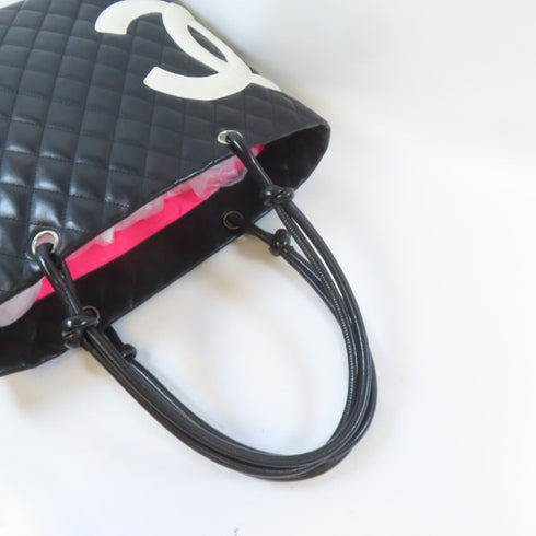 CHANEL Quilted CC SHW Cambon Tote Bag Shoulder Handbag Calfskin Leather Black