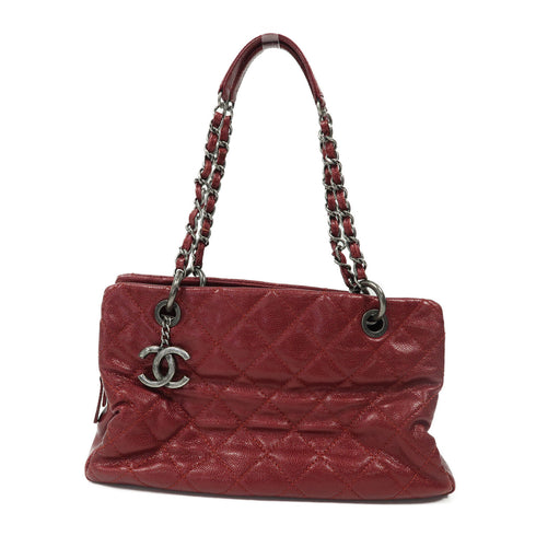 CHANEL Quilted CC SHW Chain Shoulder Bag Calfskin Leather Red v1