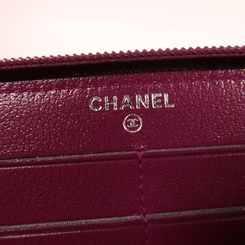 CHANEL CC SHW Zipper Long Wallet Calfskin Leather Purple
