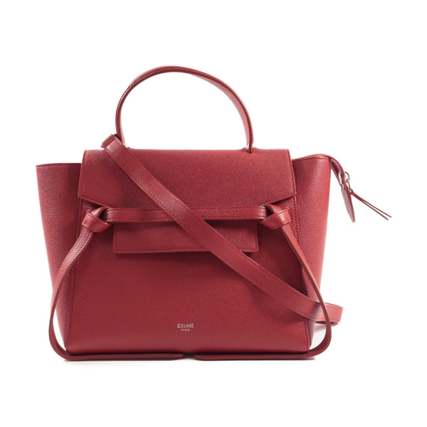 CELINE SHW Micro Belt Bag 2Way Shoulder Hand Bag Calfskin Leather S-AT-3198 Red