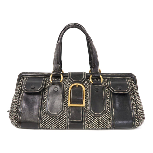CELINE GHW Handbag/Tote Bag Canvas/Calfskin Leather Black