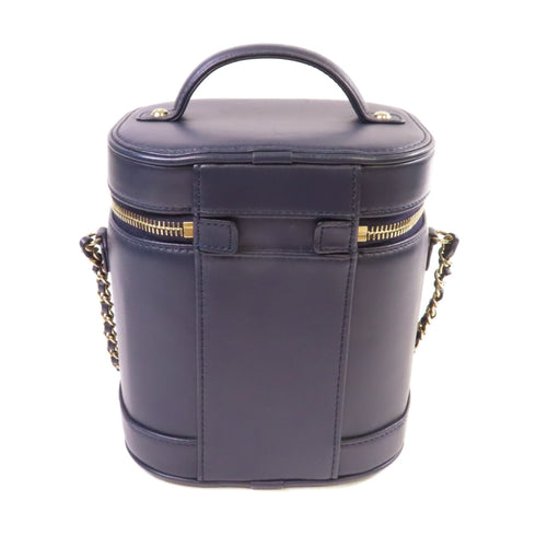 CHANEL CC GHW Vanity Case Chain Shoulder Bag Lambskin Leather Deep Blue