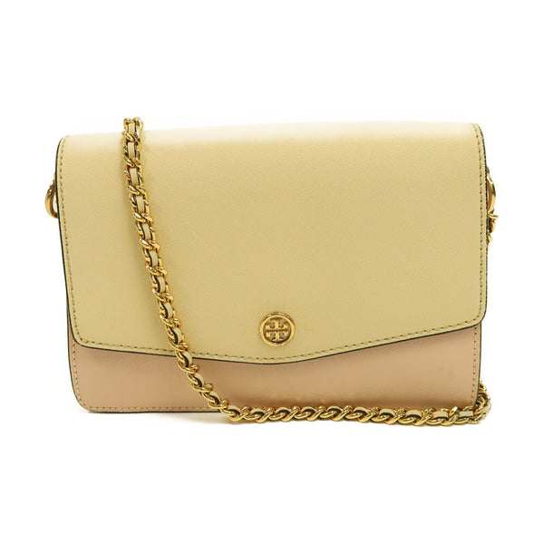 Tory Burch GHW Chain Shoulder Bag Calfskin Leather Beige/Pink
