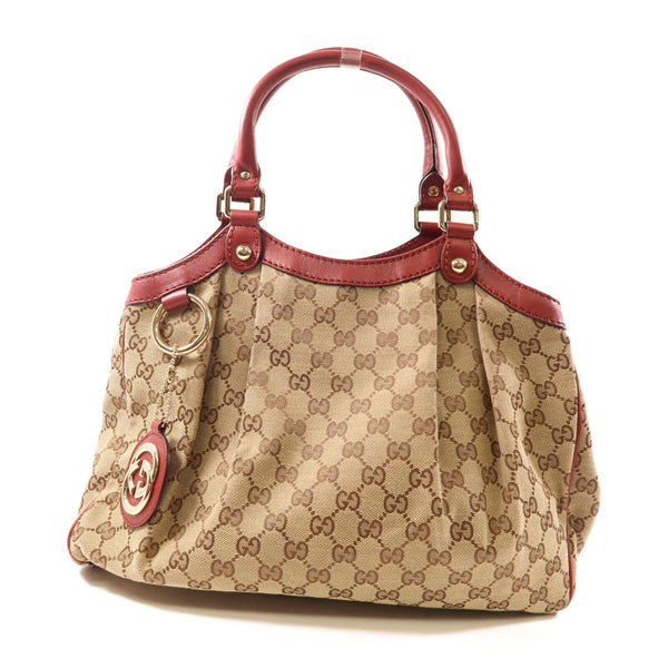 GUCCI GG GHW Handbag Shoulder Bag 211944 Canvas Brown Red