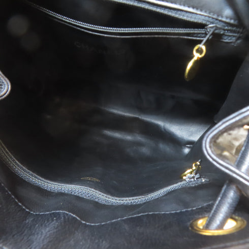 CHANEL Quilted CC GHW Backpack Rucksack Lambskin Leather Black