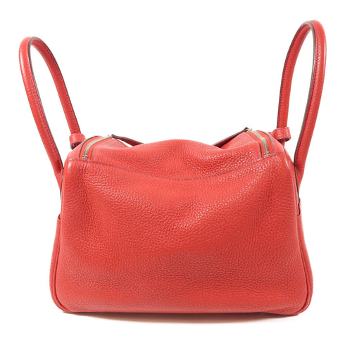 HERMES PHW Lindy 26 2 way Shoulder bag Clemence Leather Rouge Casaque