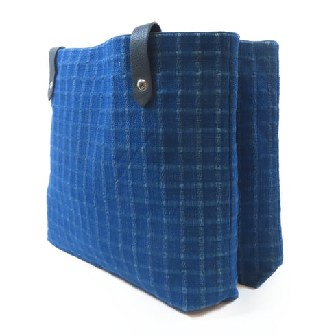 HERMES PHW Amedaba Shoulder Tote Bag Canvas Blue