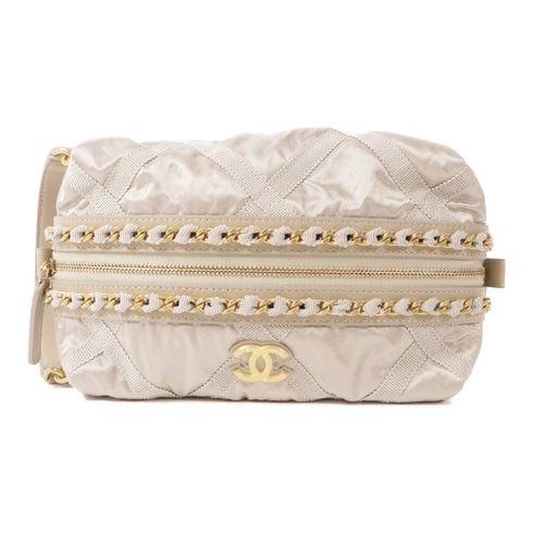 CHANEL CC GHW Accessories Pouch Handbag Nylon Silver