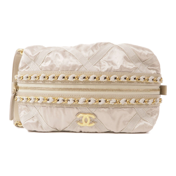 CHANEL CC GHW Accessories Pouch Handbag Nylon Silver