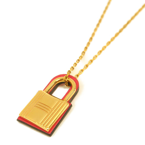 HERMES O'Kelly Necklace Leather/Metal Gold/Pink