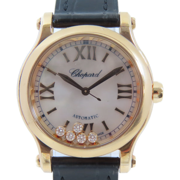 Chopard Happy Sport Automatic Watch 274893-5009 18K Pink Gold/Leather White