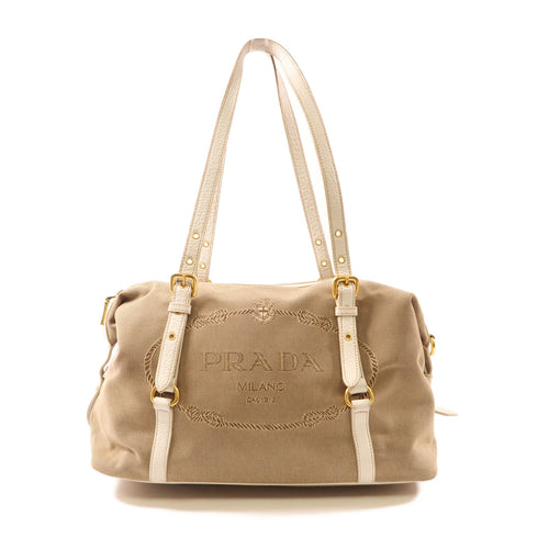 PRADA GHW Tote Bag Canvas BL0600 Brown White