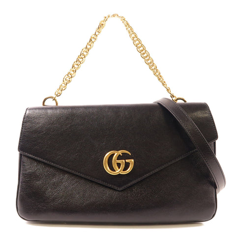 GUCCI GG GHW Thiara Medium 2Way Shoulder Bag Leather Black Green 524822