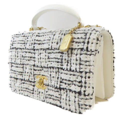CHANEL CC GHW 2 Way Shoulder Crossbody Handbag Tweed Black White