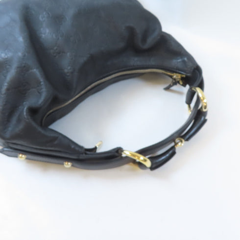 GUCCI GG GHW Horsebit Hobo Bag Shoulder Handbag 115867 Calfskin Leather Black