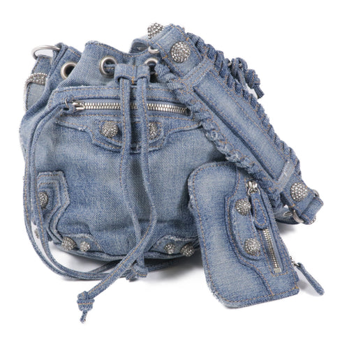 BALENCIAGA SHW Le Cagole Shoulder Bag 702431 Denim Blue