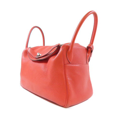 HERMES PHW Lindy 30 Shoulder Handbag Taurillon Clemence Leather Orange Poppy