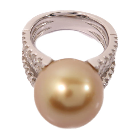 Fine Jewelry 15.24 ct Pearl 1.120ct Diamond Ring US#6.75 18K White Gold