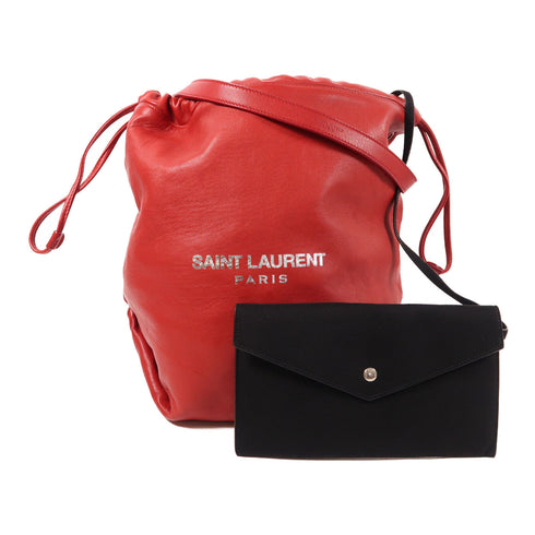 SAINT LAURENT YSL SHW Bucket Shoulder Bag 538447 Calfskin Leather Red