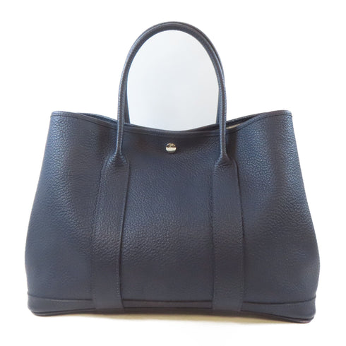 HERMES PHW Garden Party PM Tote Bag Shoulder Handbag Negonda Leather Bleu Nuit