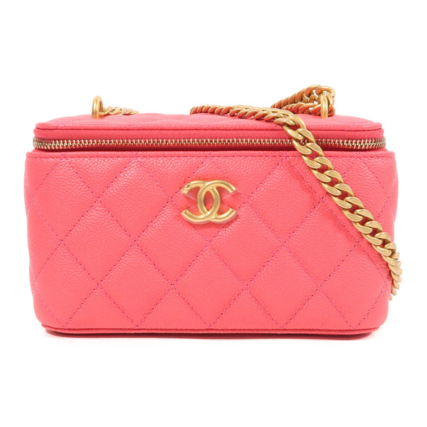 CHANEL CC GHW Vanity Case Chain Shoulder Bag AP3204 Calfskin Leather Pink