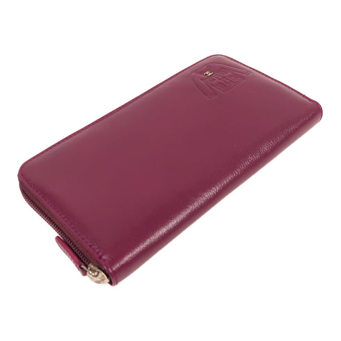 CHANEL CC SHW Zipper Long Wallet Calfskin Leather Purple