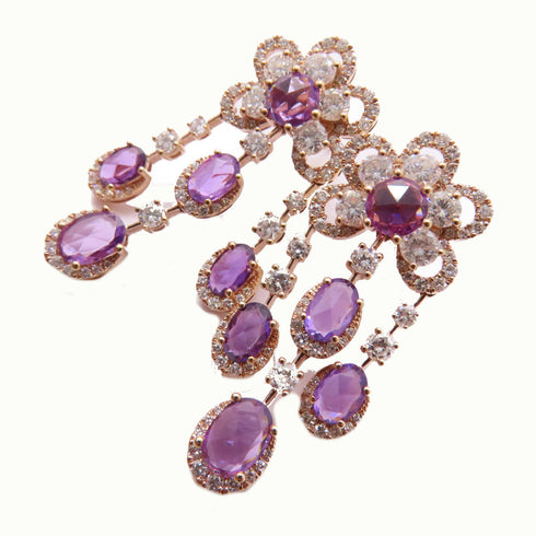 FINE JEWELRY 4.60ct Pink Sapphire 3.40ct Diamond Pierced Earrings 18K Pink Gold