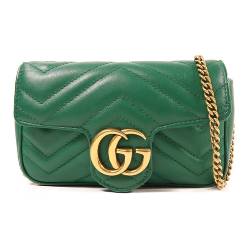 GUCCI GHW GG Marmont Chain Shoulder Bag Leather Green 476433
