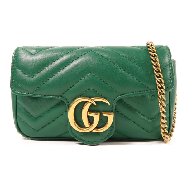 GUCCI GHW GG Marmont Chain Shoulder Bag Leather Green 476433