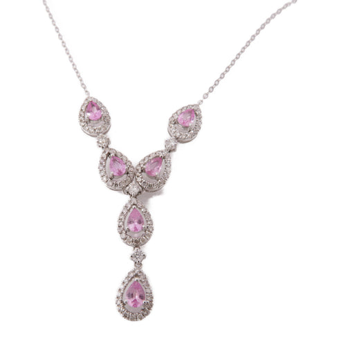 JEWELRY Pink Sapphire Diamond Necklace 18K White Gold