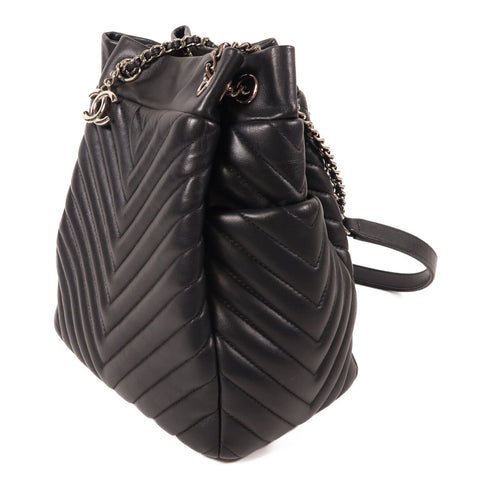 CHANEL CC sHW Bucket Chain Shoulder Bag Calfskin Leather Black
