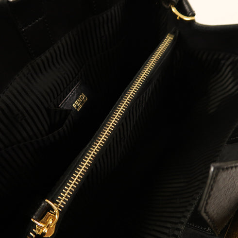 FENDI GHW 2 Jours 2 Way Shoulder Bag Handbag 8BH250 Calfskin Leather Black