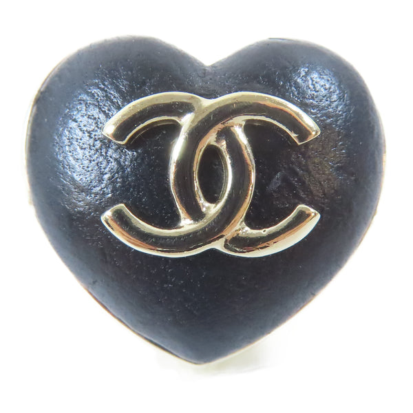 CHANEL CC Brooch Leather/Metal Black/Gold