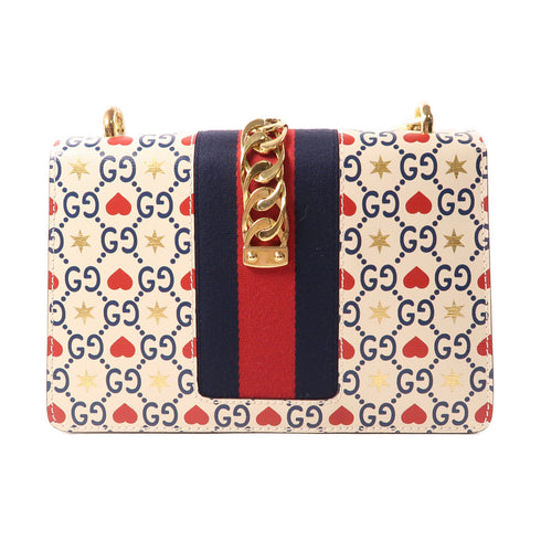 GUCCI GG GHW Sylvie Shoulder Bag 524405 Calfskin Leather White v1